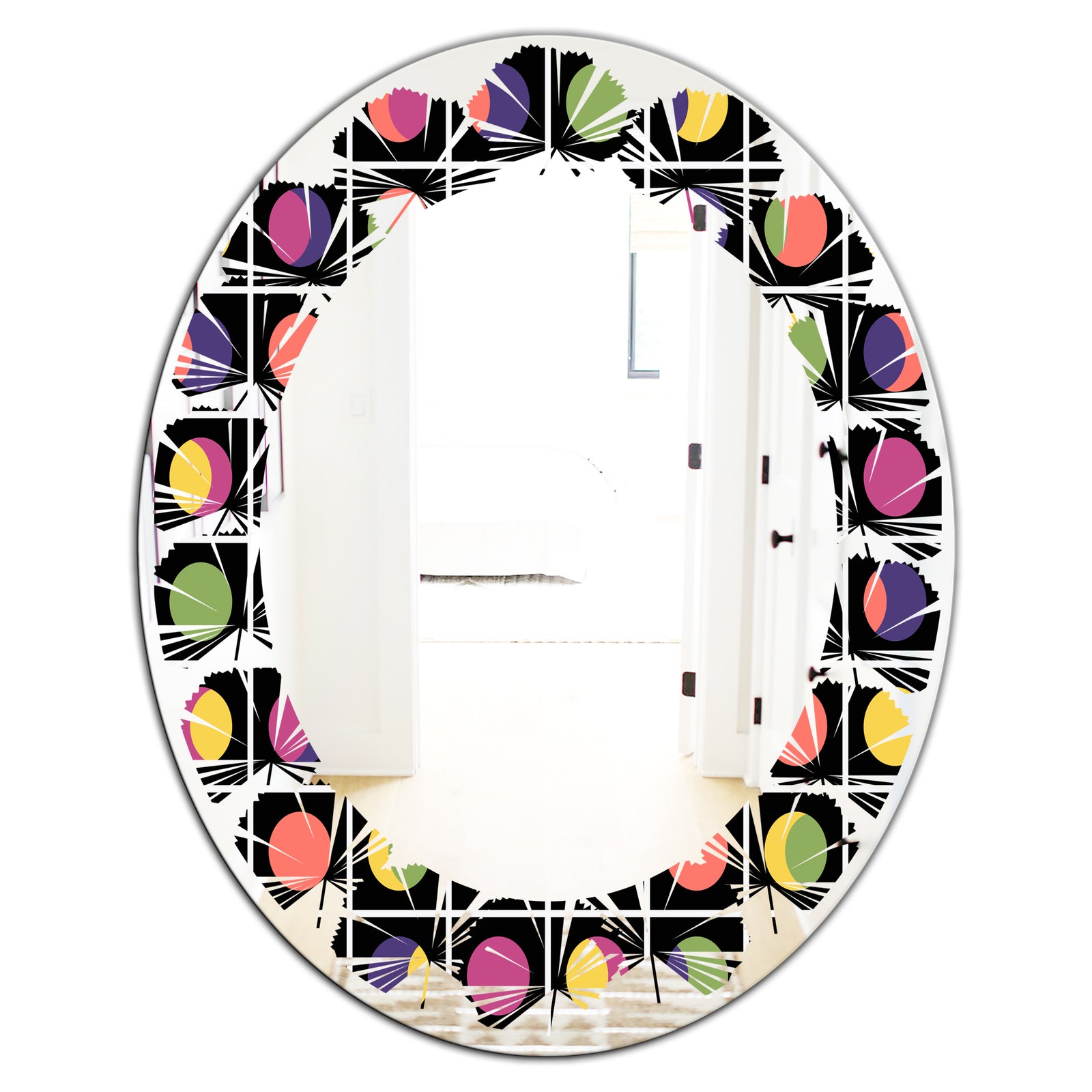 Retro Circular Moons - Modern Round or Oval Wall Mirror - Leaves