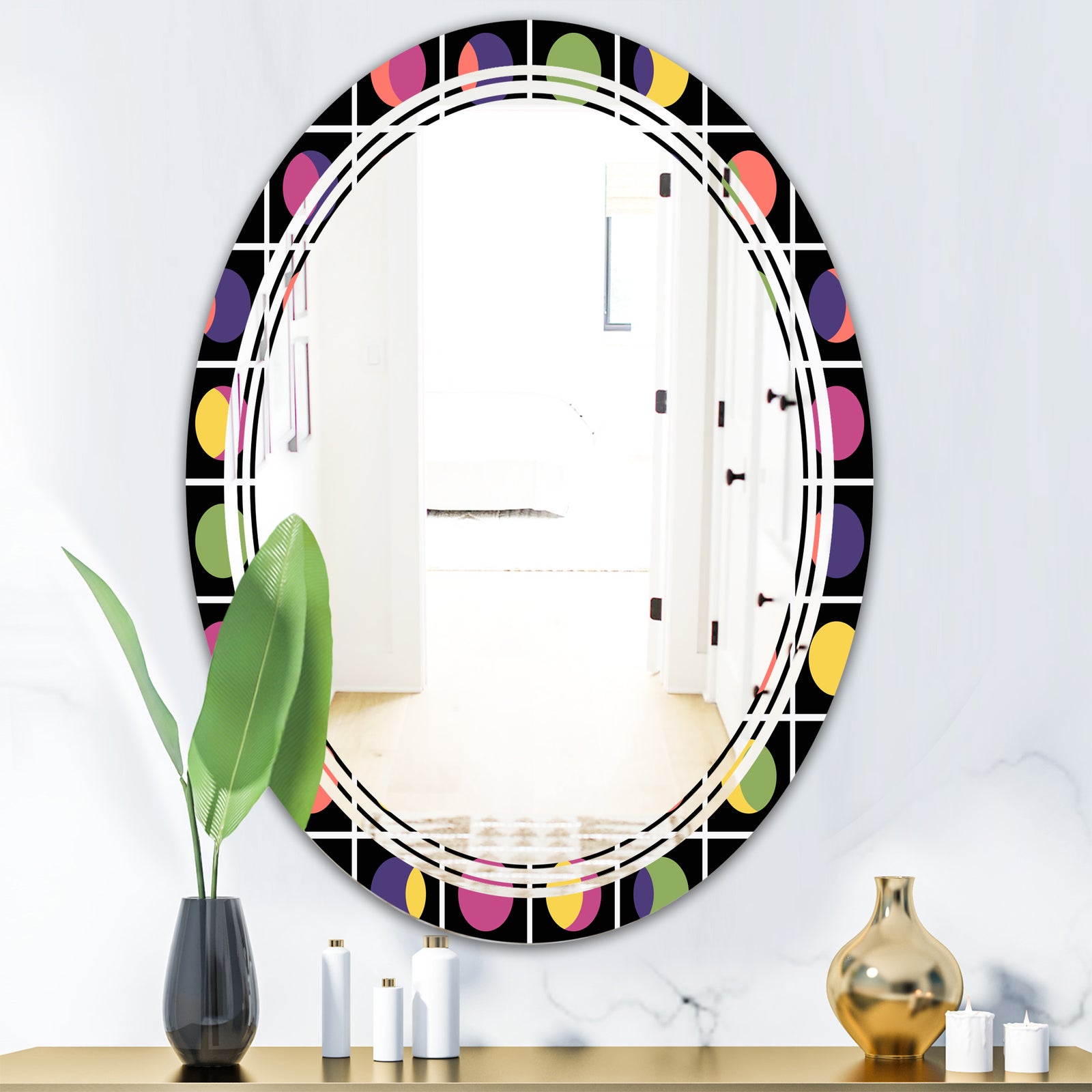 Retro Circular Moons - Modern Round or Oval Wall Mirror - Triple C