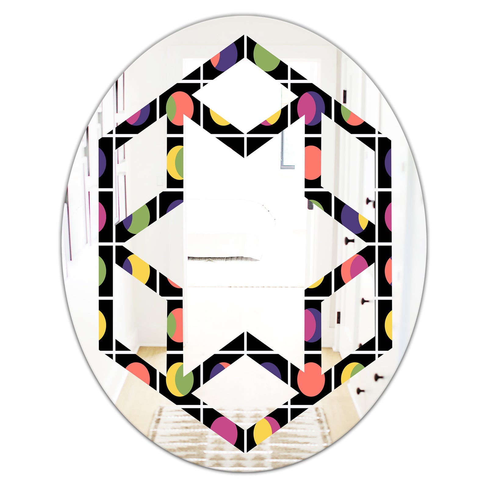 Retro Circular Moons - Modern Round or Oval Wall Mirror - Hexagon Star