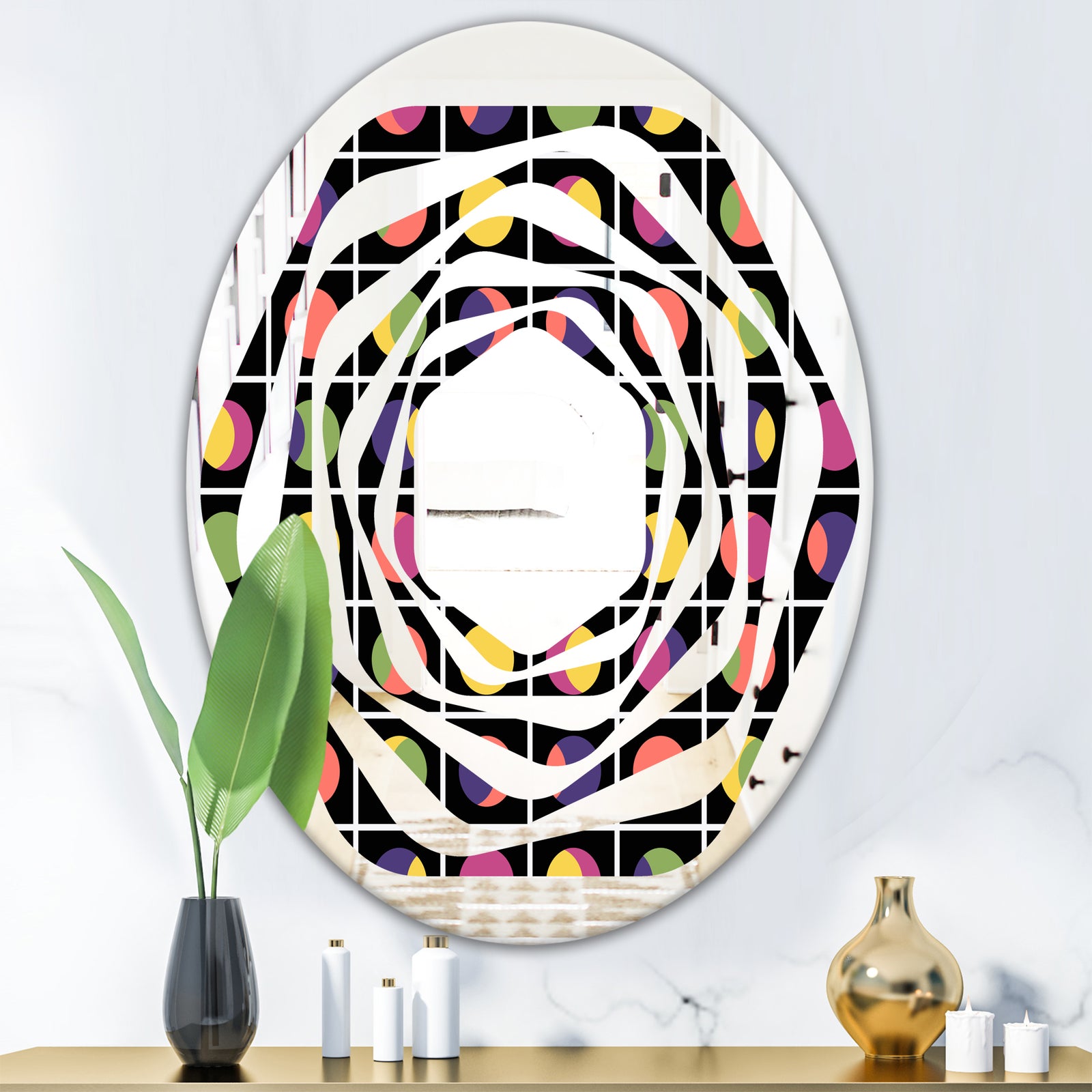 Retro Circular Moons - Modern Round or Oval Wall Mirror - Whirl