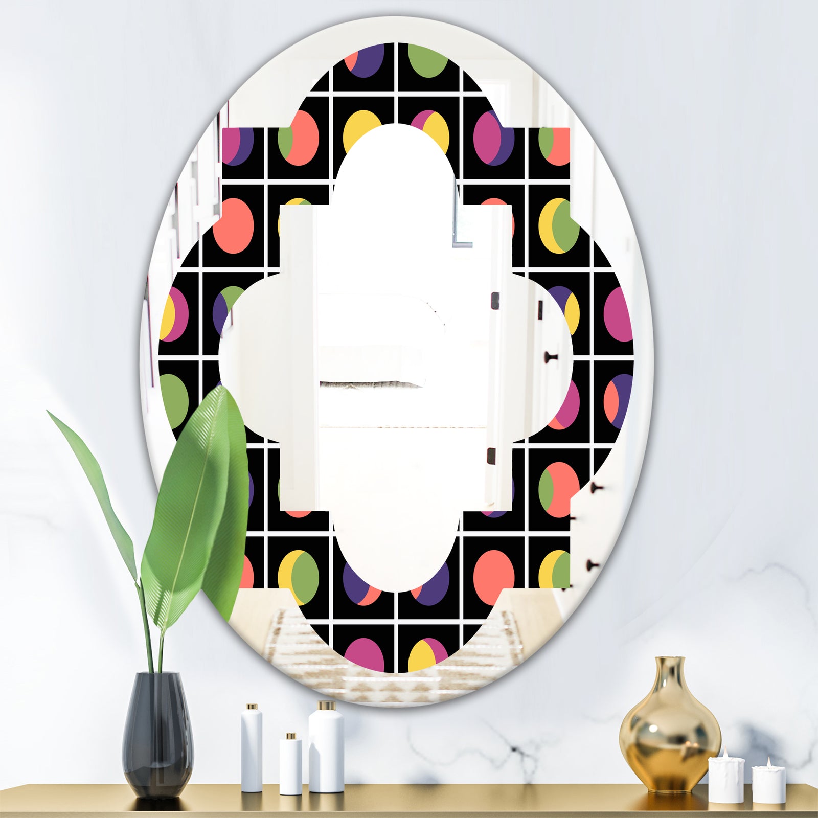 Retro Circular Moons - Modern Round or Oval Wall Mirror - Quatrefoil