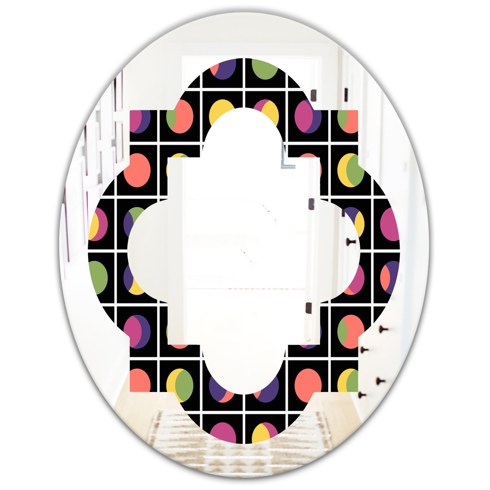 Retro Circular Moons - Modern Round or Oval Wall Mirror - Quatrefoil