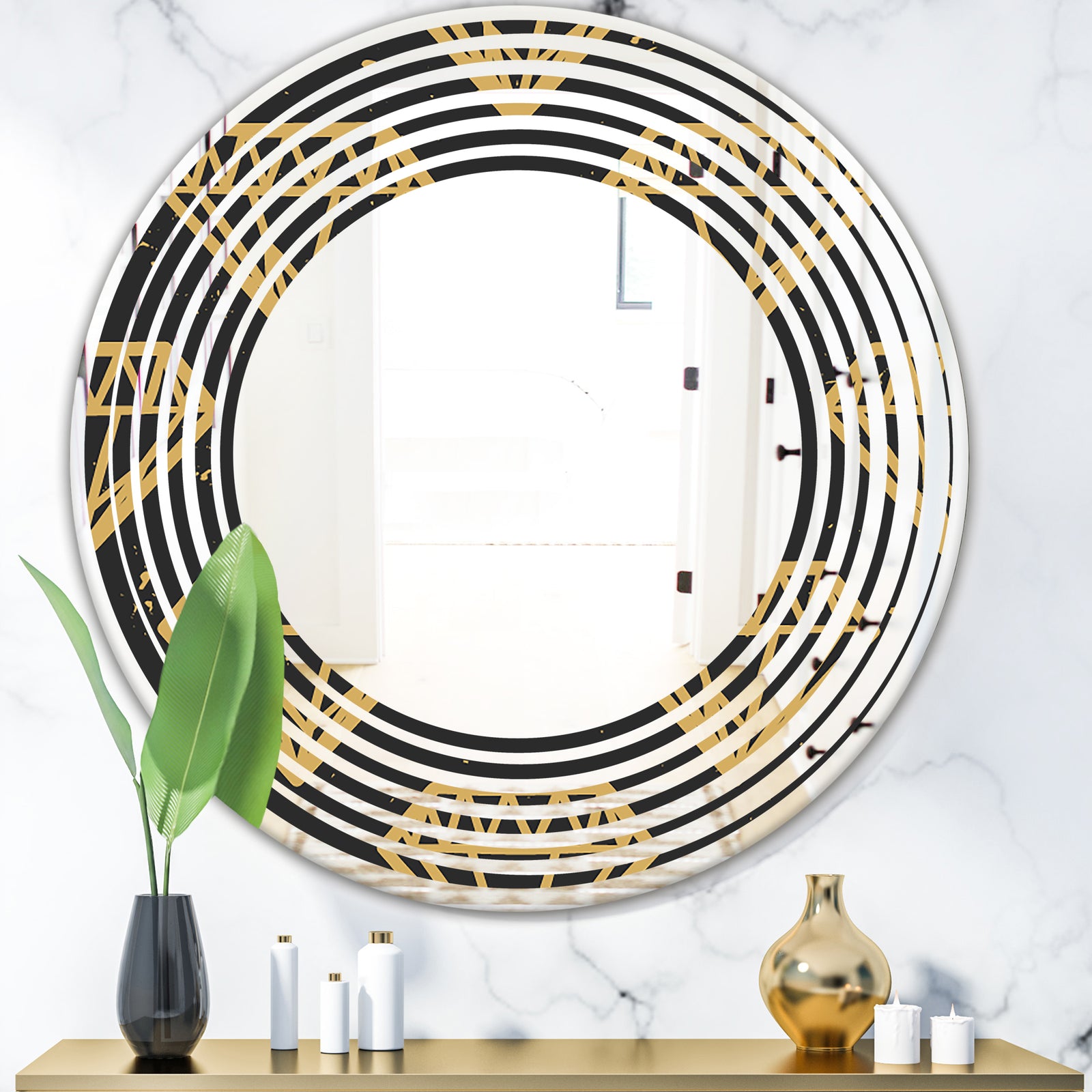 Vintage Golden Diamonds - Modern Round or Oval Wall Mirror - Wave
