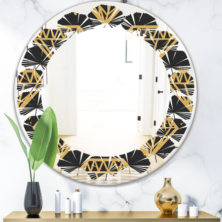 Vintage Golden Diamonds - Modern Round or Oval Wall Mirror - Leaves