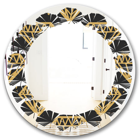 Vintage Golden Diamonds - Modern Round or Oval Wall Mirror - Leaves