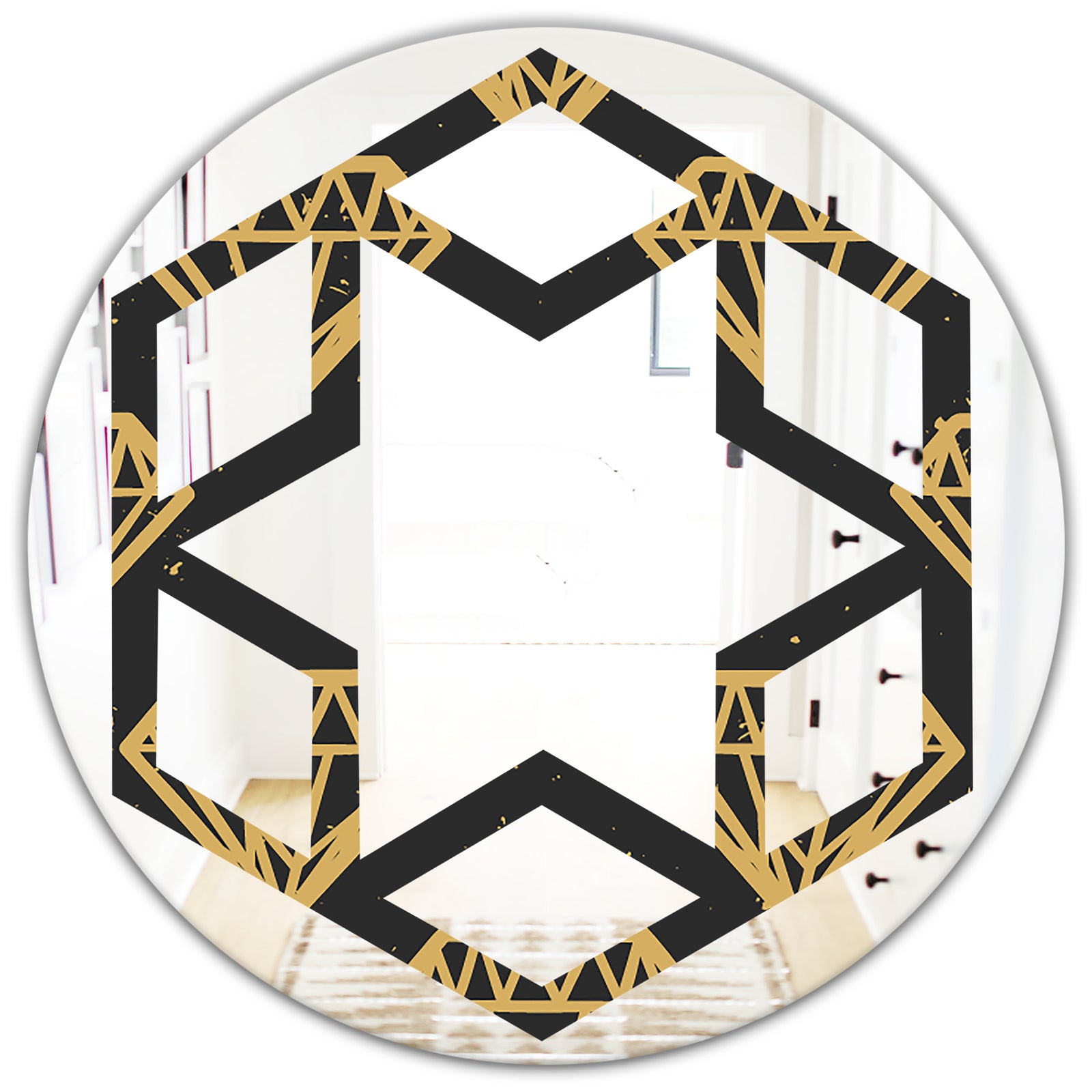 Vintage Golden Diamonds - Modern Round or Oval Wall Mirror - Hexagon Star