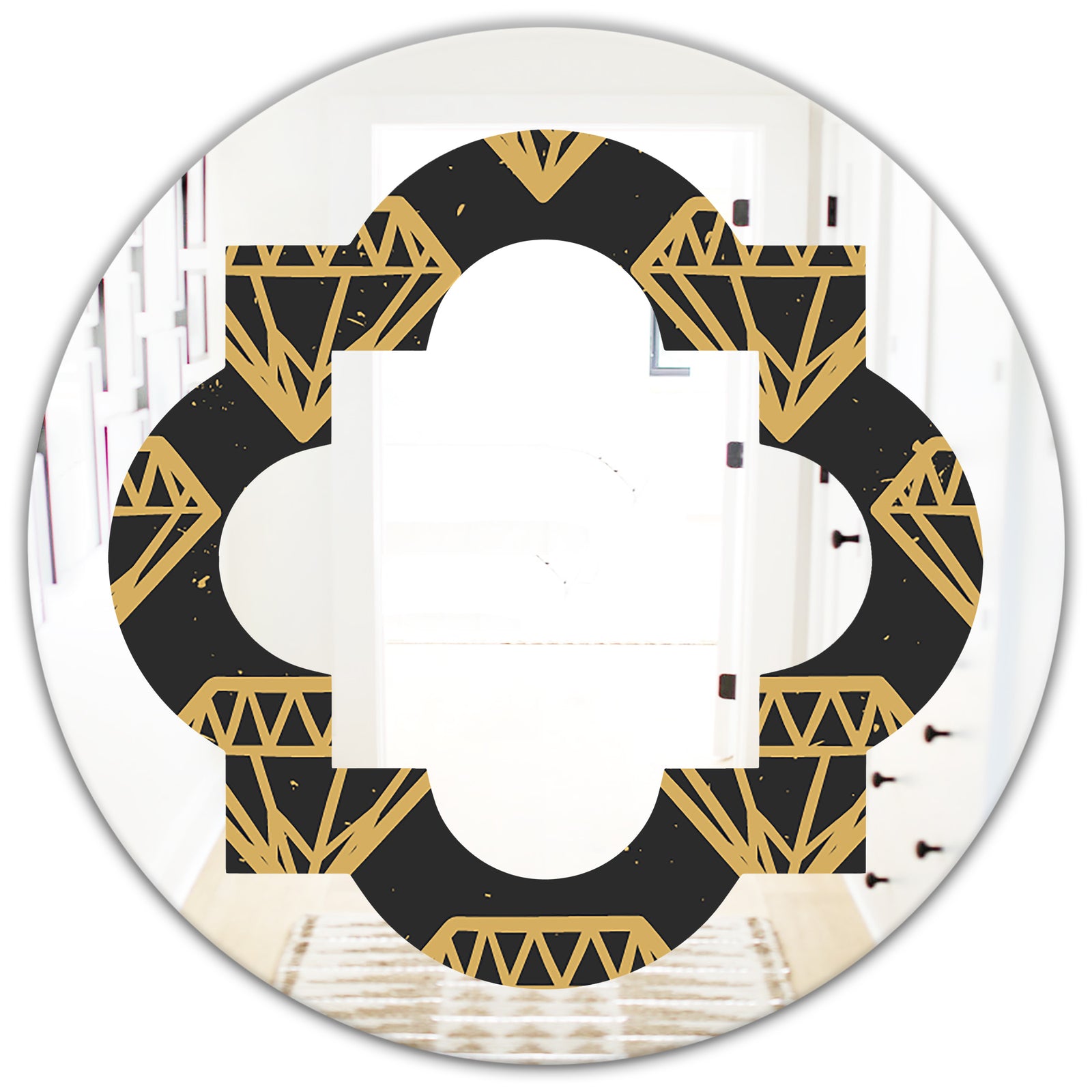 Vintage Golden Diamonds - Modern Round or Oval Wall Mirror - Quatrefoil