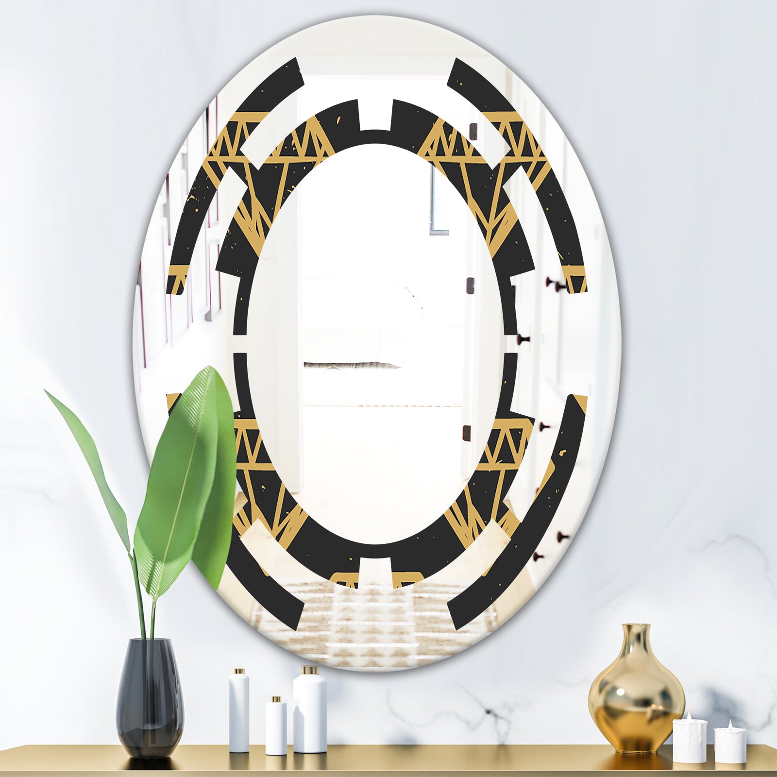 Vintage Golden Diamonds - Modern Round or Oval Wall Mirror - Space