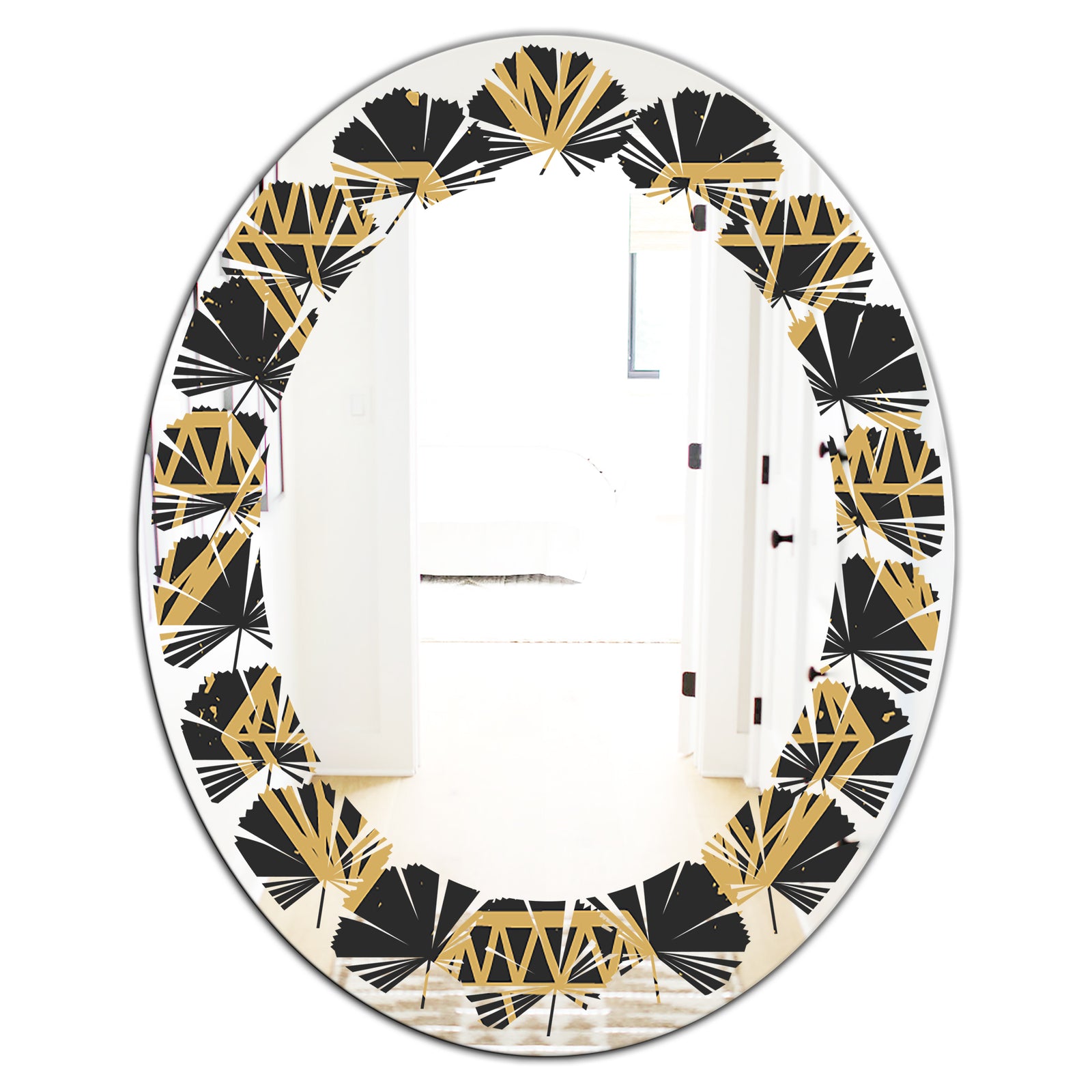 Vintage Golden Diamonds - Modern Round or Oval Wall Mirror - Leaves