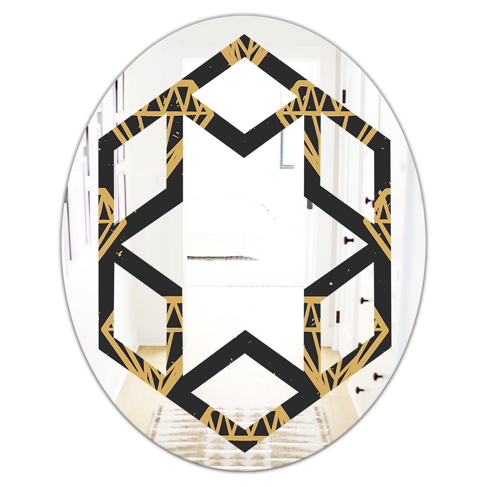 Vintage Golden Diamonds - Modern Round or Oval Wall Mirror - Hexagon Star