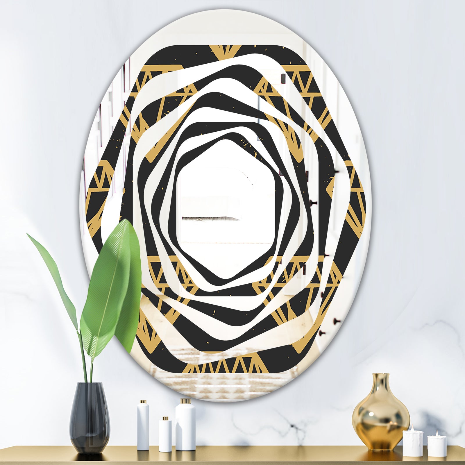 Vintage Golden Diamonds - Modern Round or Oval Wall Mirror - Whirl