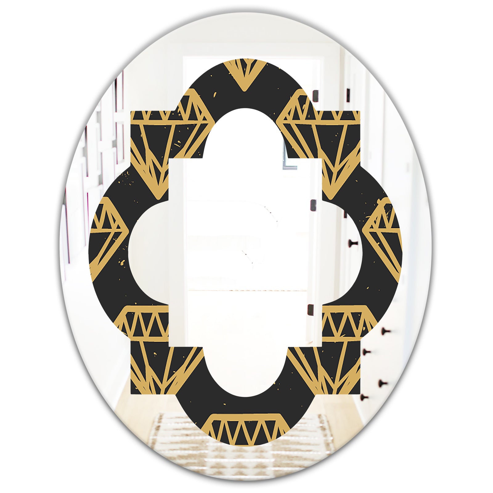 Vintage Golden Diamonds - Modern Round or Oval Wall Mirror - Quatrefoil