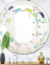 geometric pattern with leaves - Modern Round or Oval Wall Mirror - Space