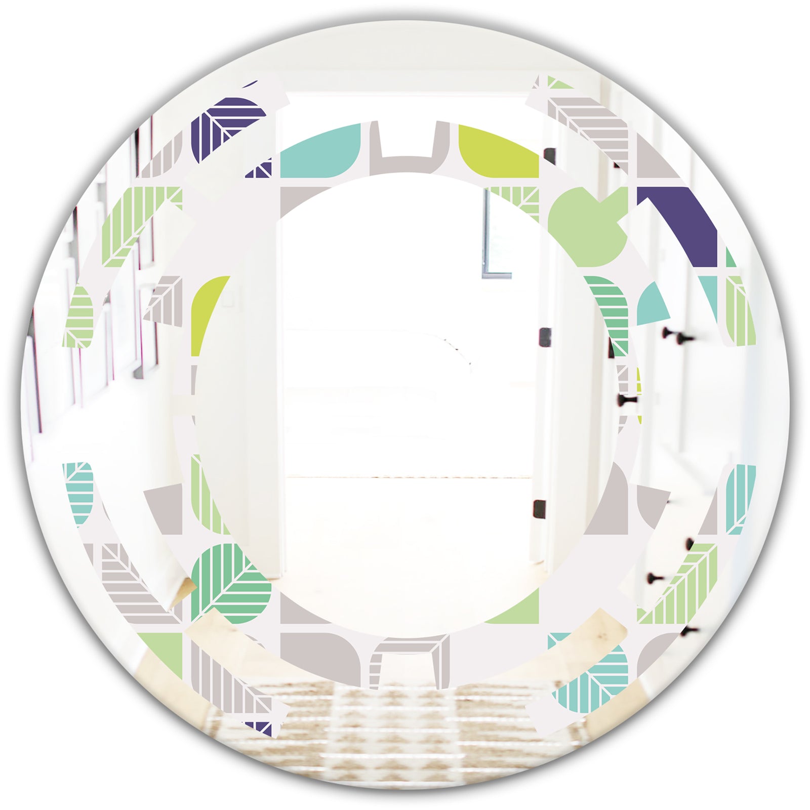 geometric pattern with leaves - Modern Round or Oval Wall Mirror - Space