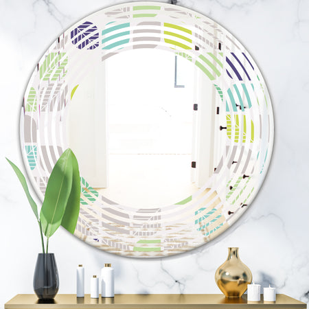 geometric pattern with leaves - Modern Round or Oval Wall Mirror - Wave