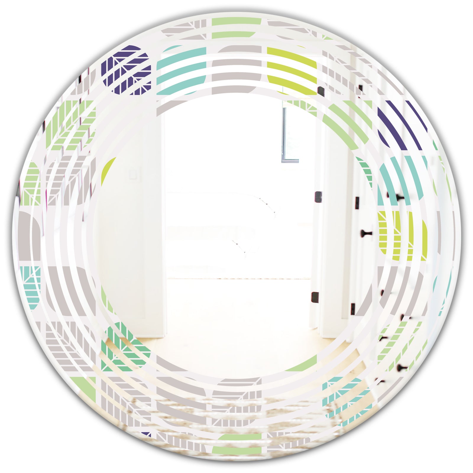 geometric pattern with leaves - Modern Round or Oval Wall Mirror - Wave