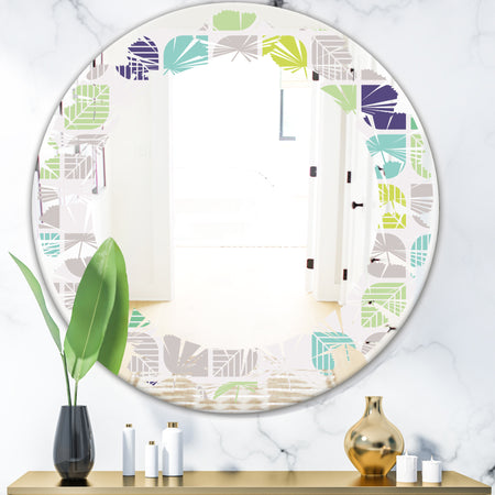 geometric pattern with leaves - Modern Round or Oval Wall Mirror - Leaves
