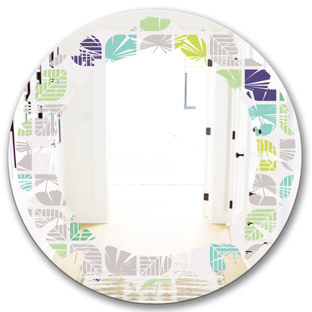 geometric pattern with leaves - Modern Round or Oval Wall Mirror - Leaves