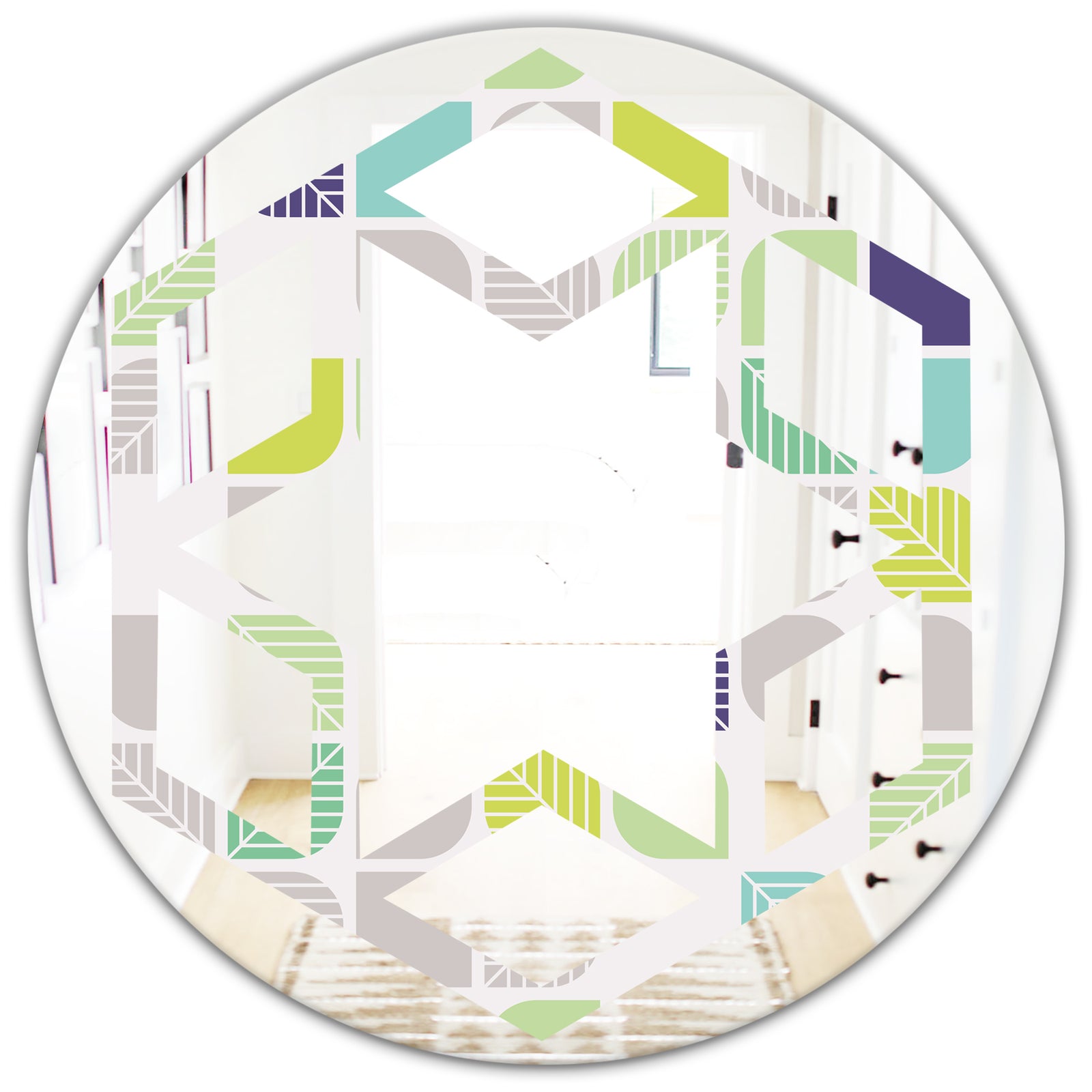 geometric pattern with leaves - Modern Round or Oval Wall Mirror - Hexagon Star