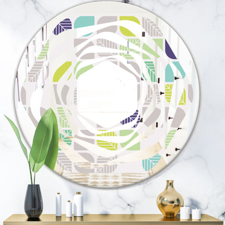 geometric pattern with leaves - Modern Round or Oval Wall Mirror - Whirl