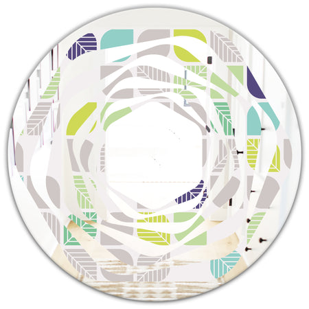 geometric pattern with leaves - Modern Round or Oval Wall Mirror - Whirl