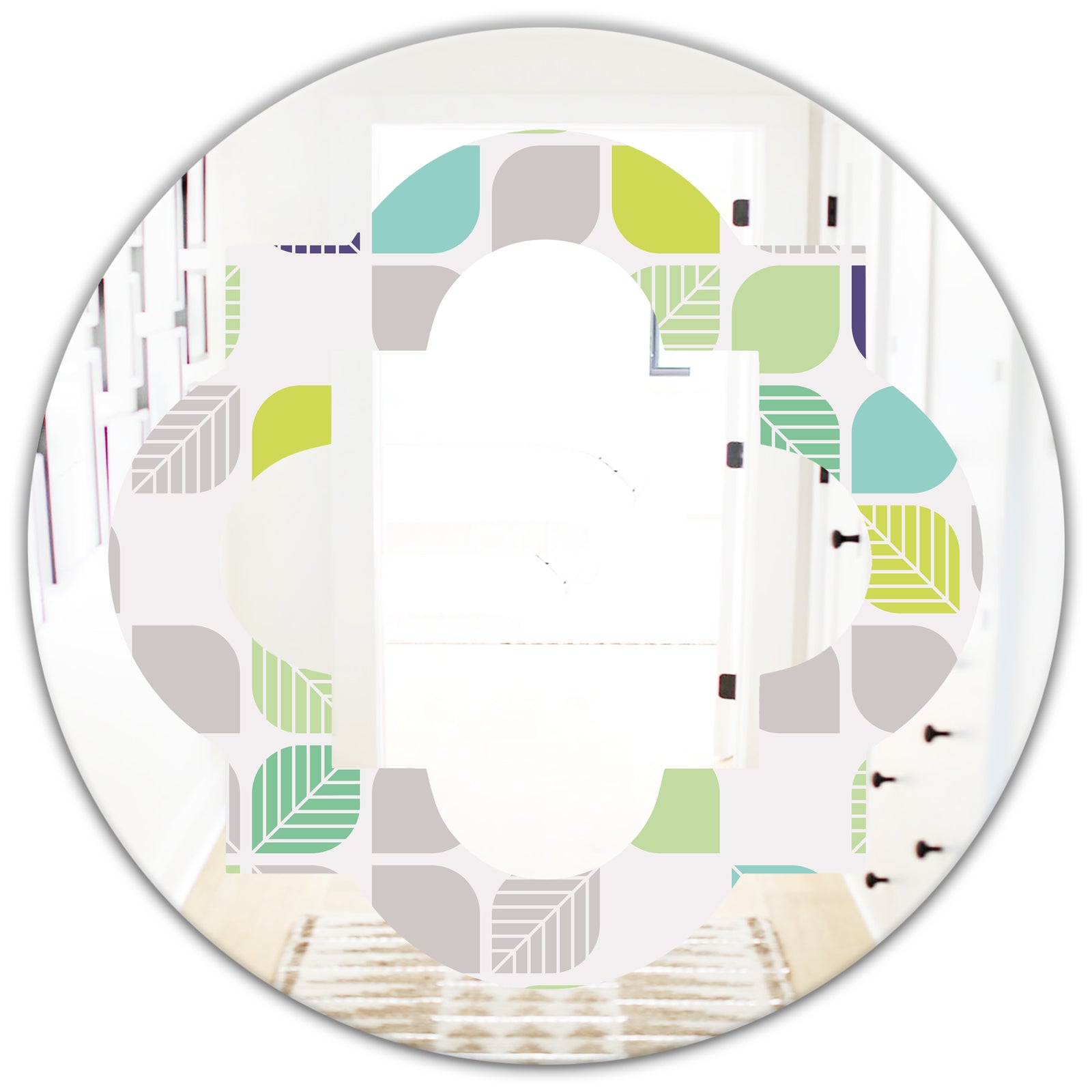 geometric pattern with leaves - Modern Round or Oval Wall Mirror - Quatrefoil