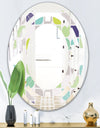 geometric pattern with leaves - Modern Round or Oval Wall Mirror - Space