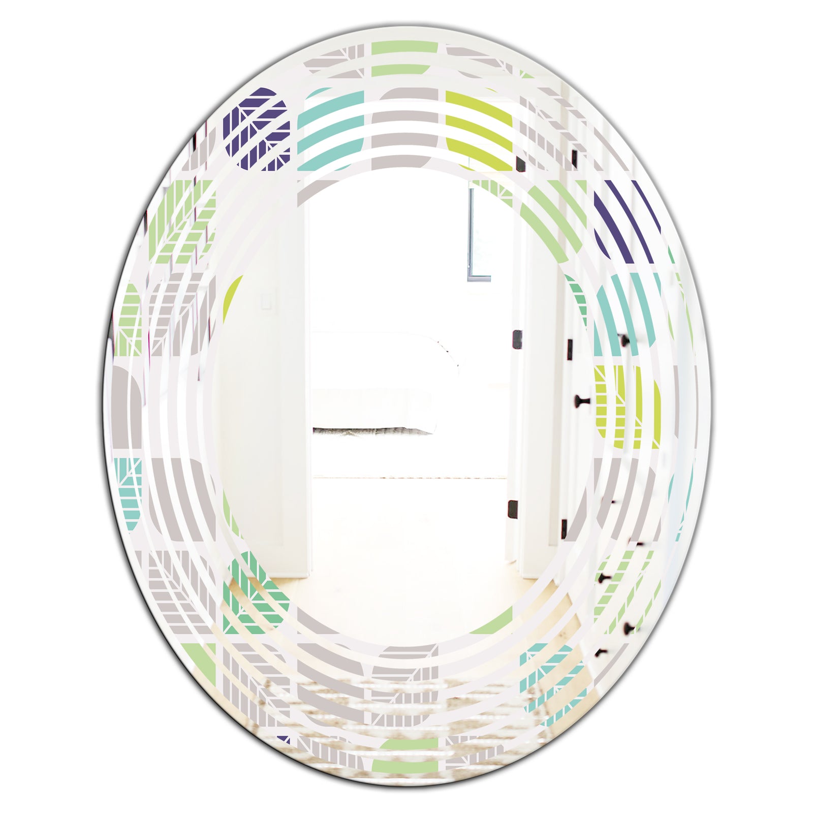 geometric pattern with leaves - Modern Round or Oval Wall Mirror - Wave
