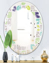 geometric pattern with leaves - Modern Round or Oval Wall Mirror - Leaves