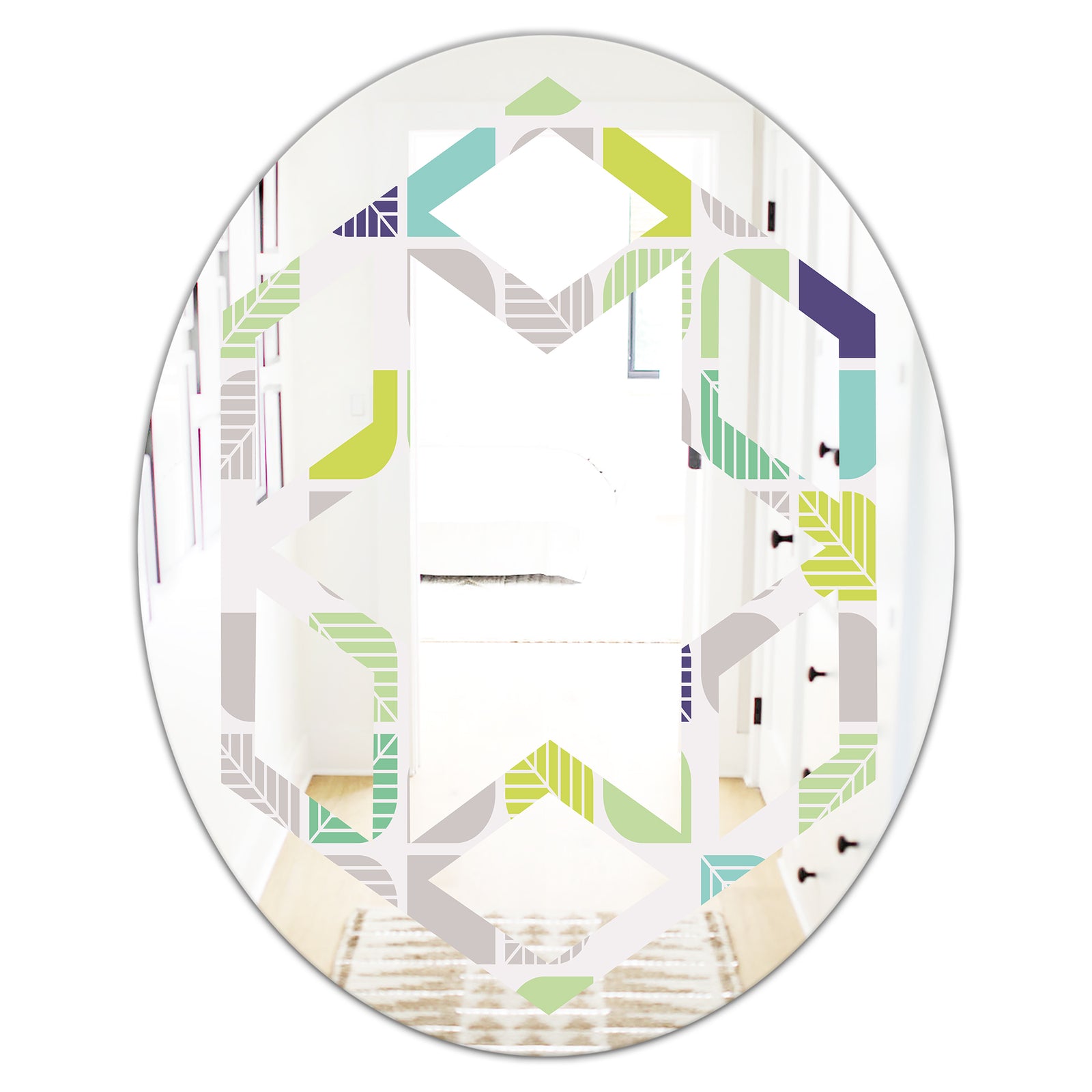 geometric pattern with leaves - Modern Round or Oval Wall Mirror - Hexagon Star