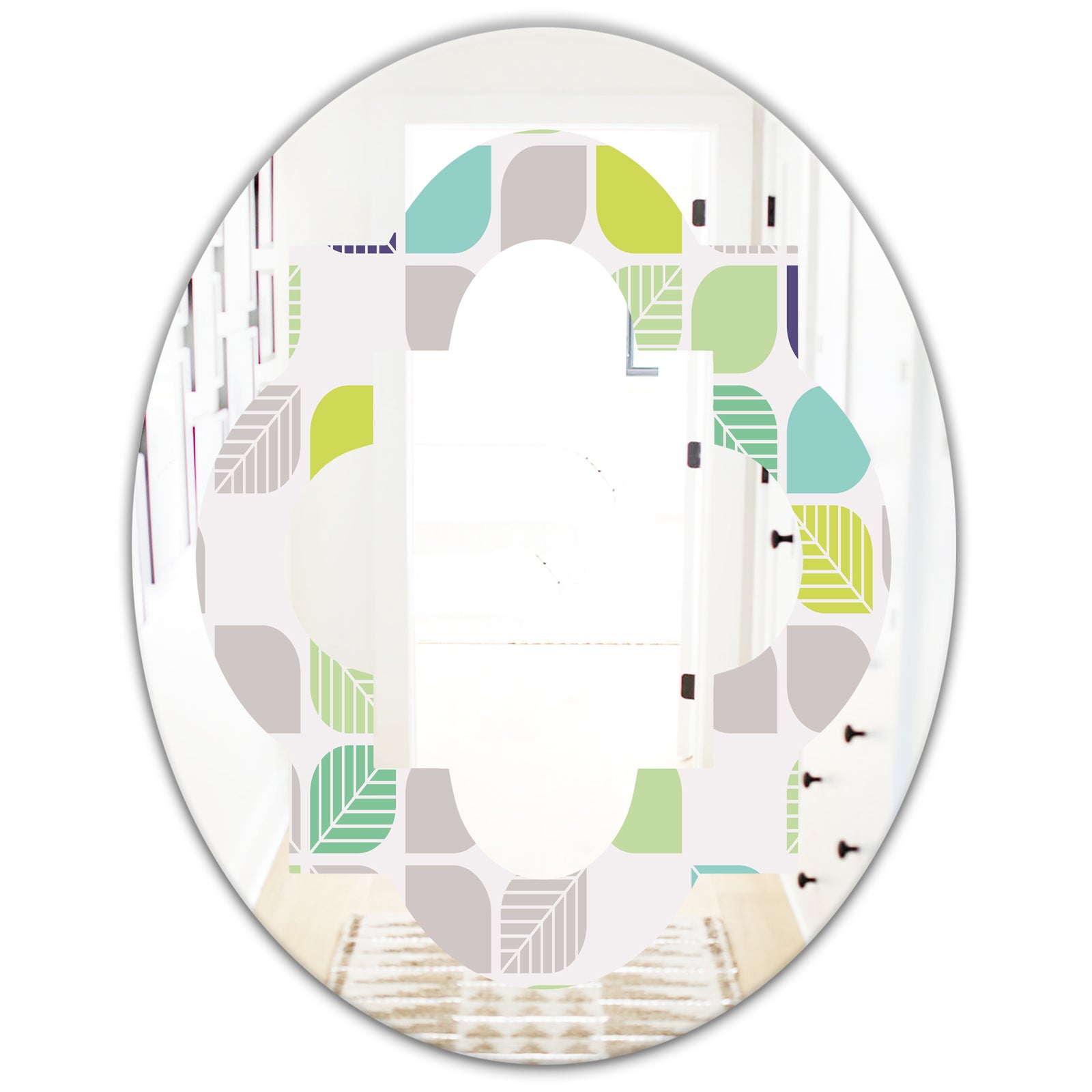 geometric pattern with leaves - Modern Round or Oval Wall Mirror - Quatrefoil