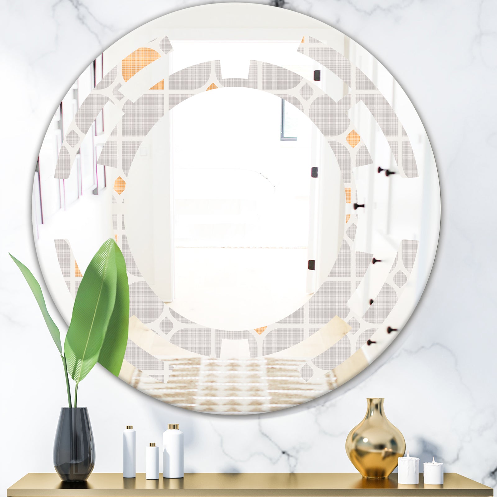 Retro Geometrical Pattern II - Modern Round or Oval Wall Mirror - Space