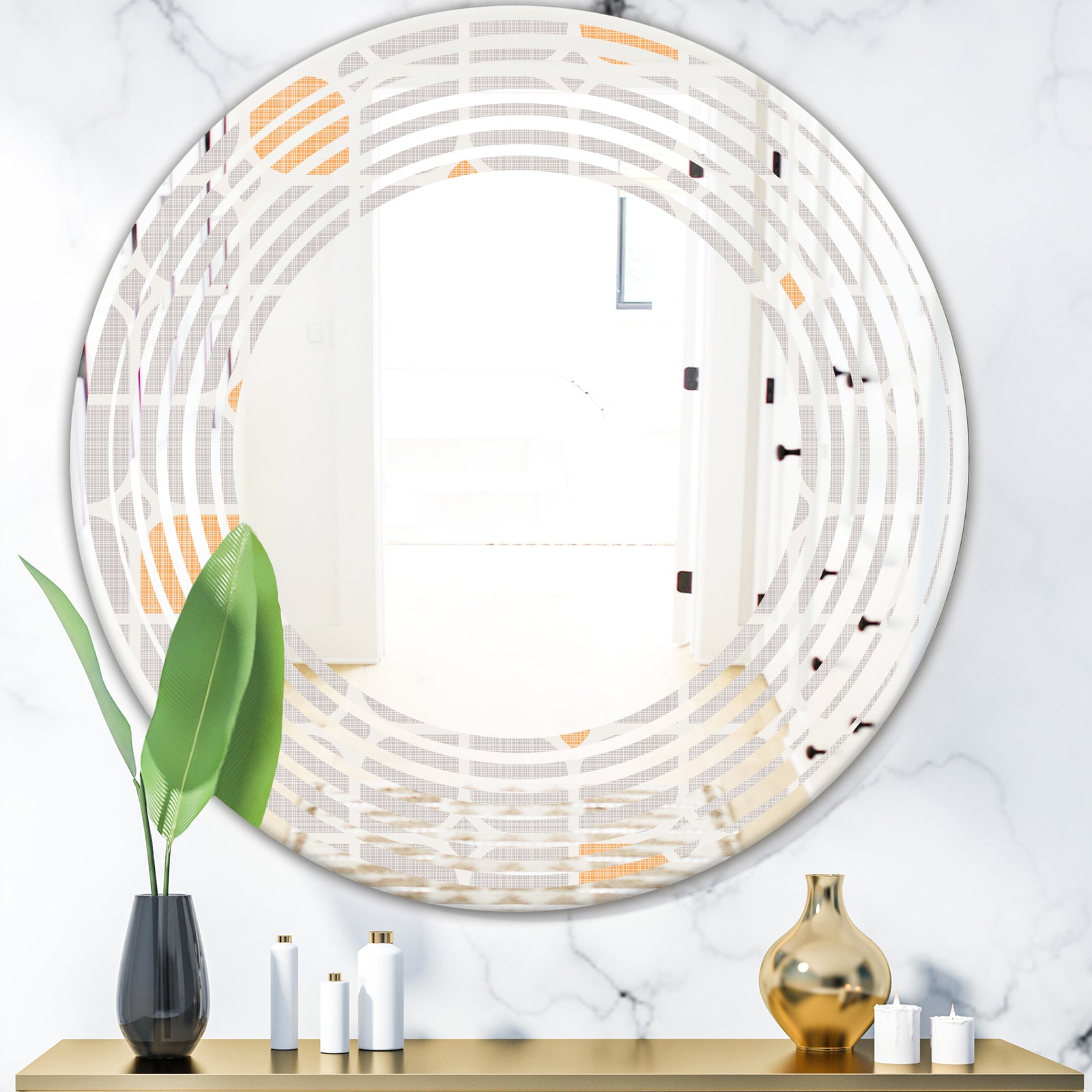 Retro Geometrical Pattern II - Modern Round or Oval Wall Mirror - Wave