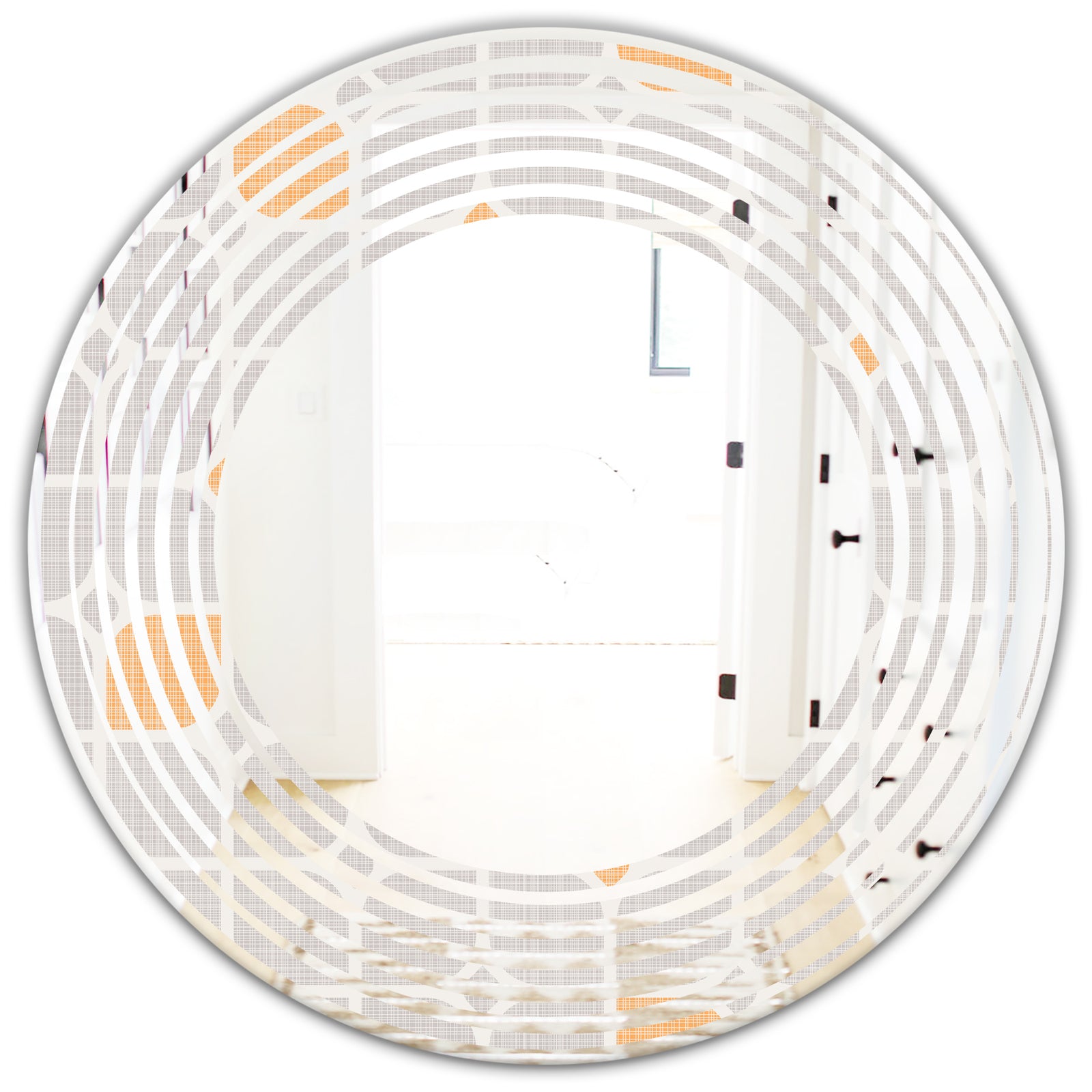 Retro Geometrical Pattern II - Modern Round or Oval Wall Mirror - Wave