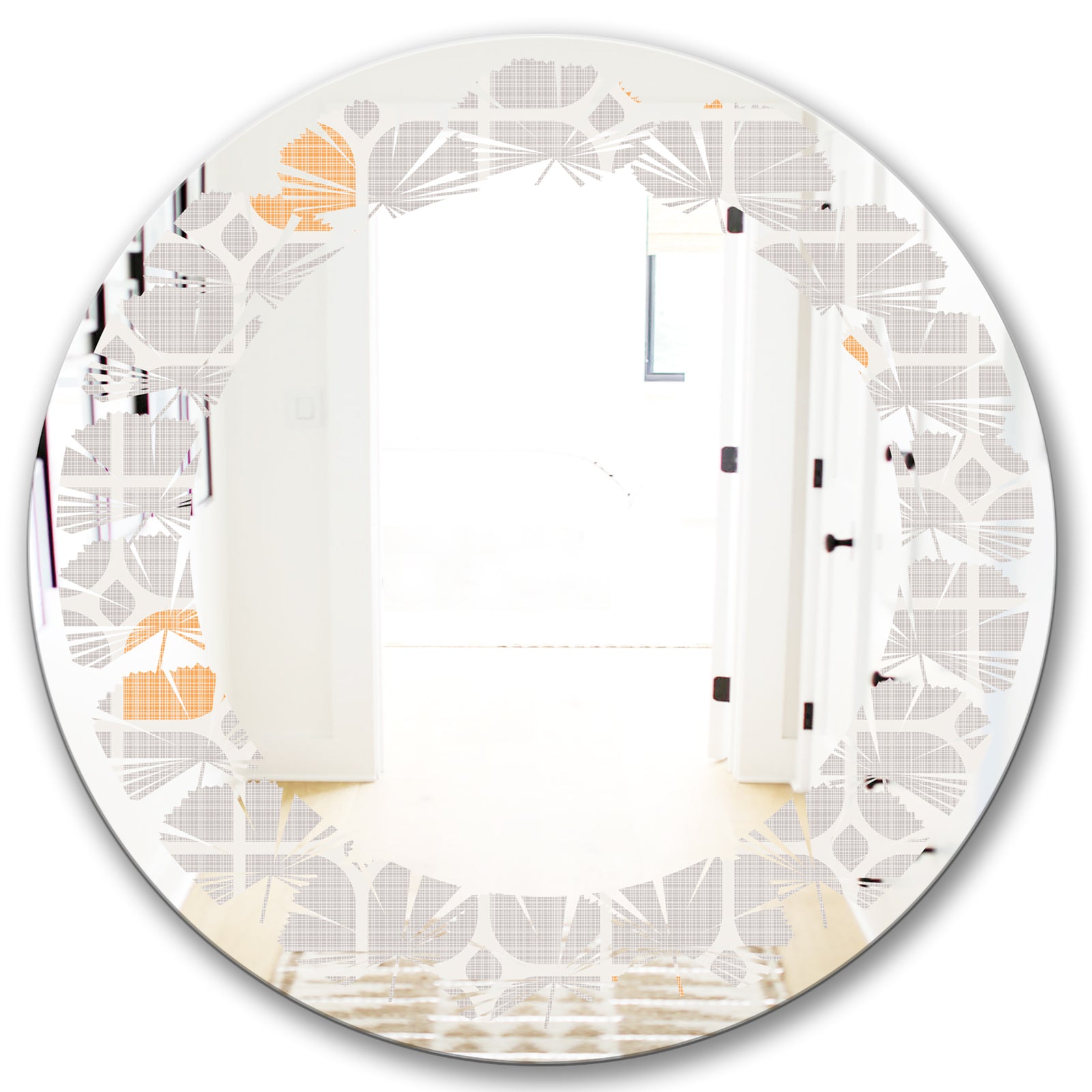 Retro Geometrical Pattern II - Modern Round or Oval Wall Mirror - Leaves