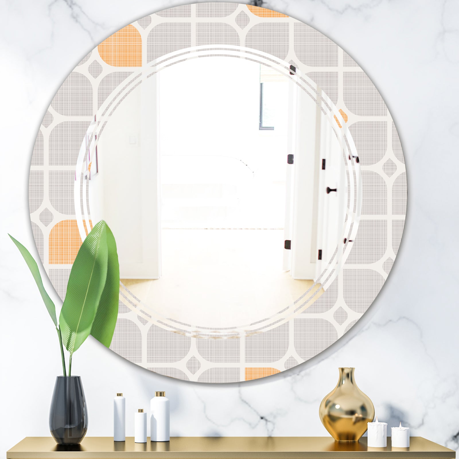 Retro Geometrical Pattern II - Modern Round or Oval Wall Mirror - Triple C