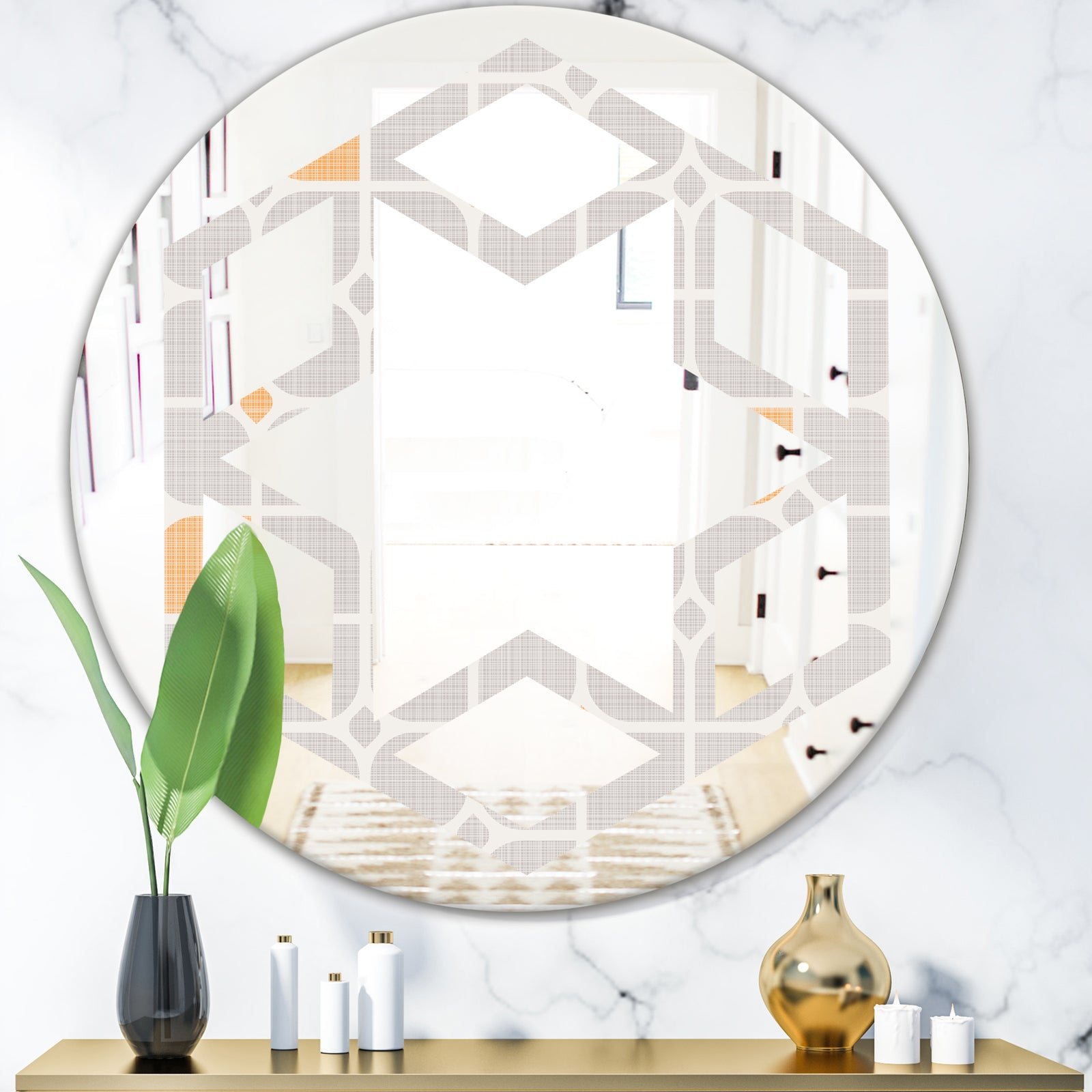 Retro Geometrical Pattern II - Modern Round or Oval Wall Mirror - Hexagon Star