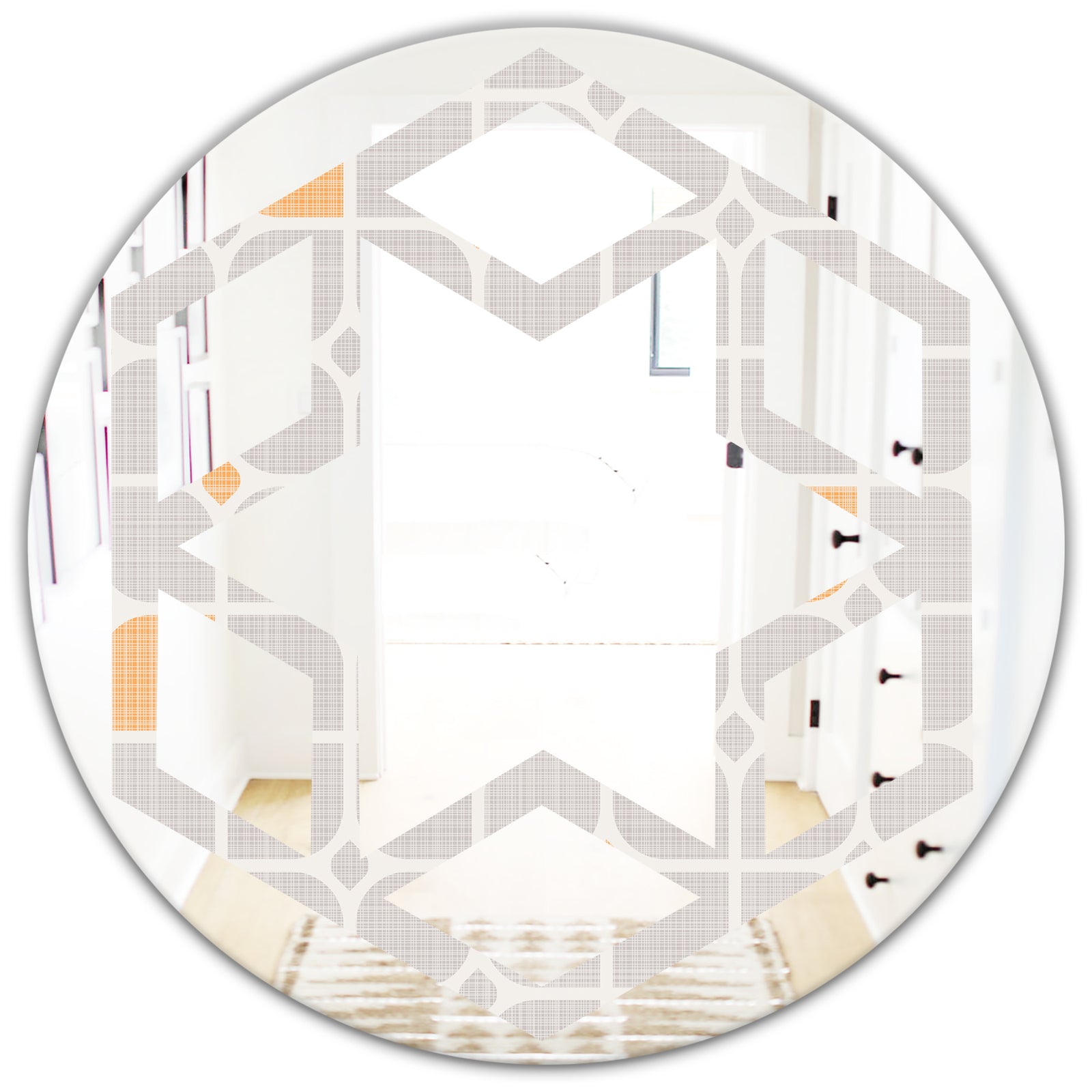 Retro Geometrical Pattern II - Modern Round or Oval Wall Mirror - Hexagon Star