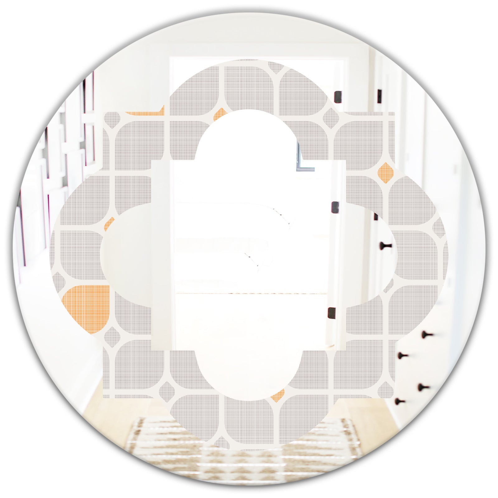 Retro Geometrical Pattern II - Modern Round or Oval Wall Mirror - Quatrefoil