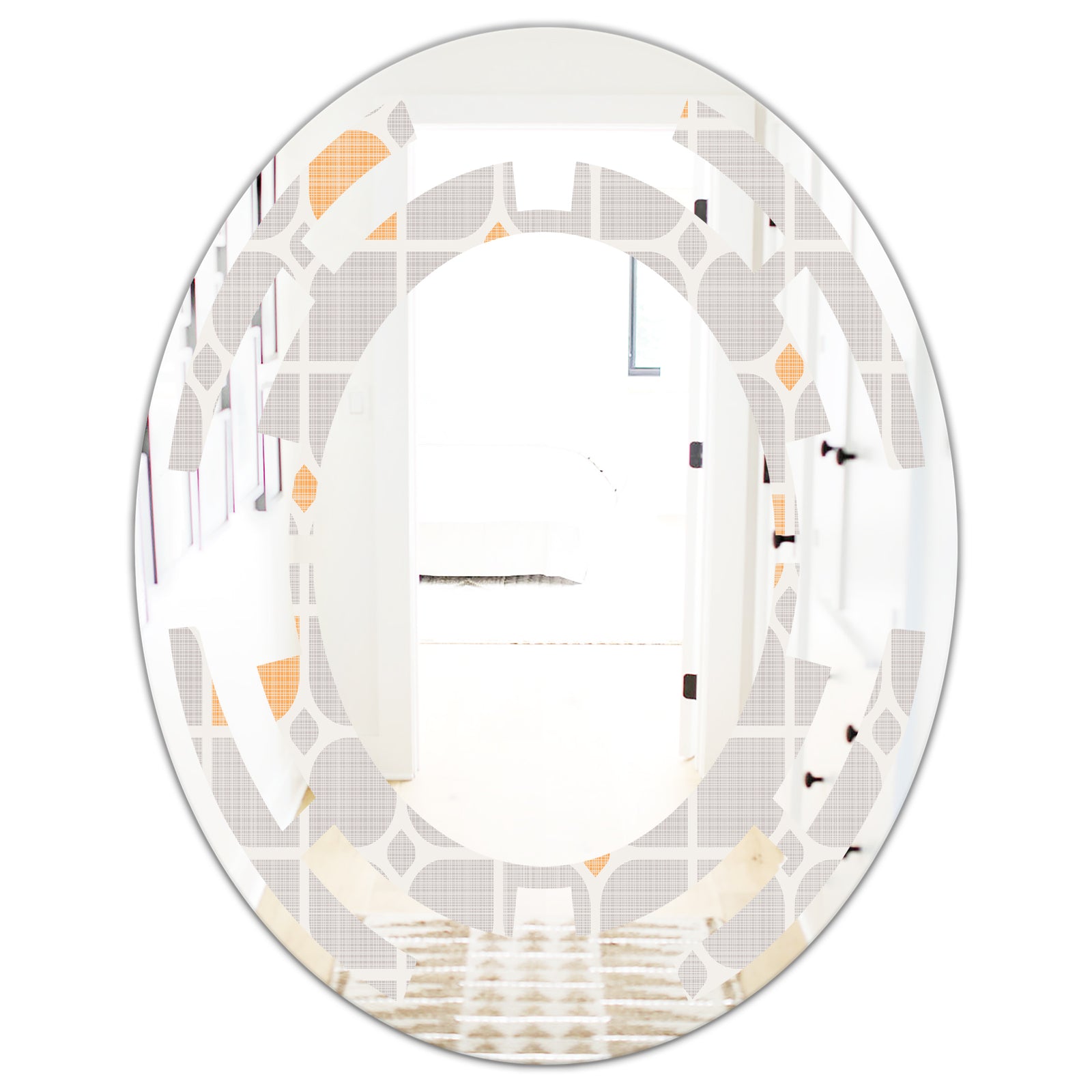 Retro Geometrical Pattern II - Modern Round or Oval Wall Mirror - Space