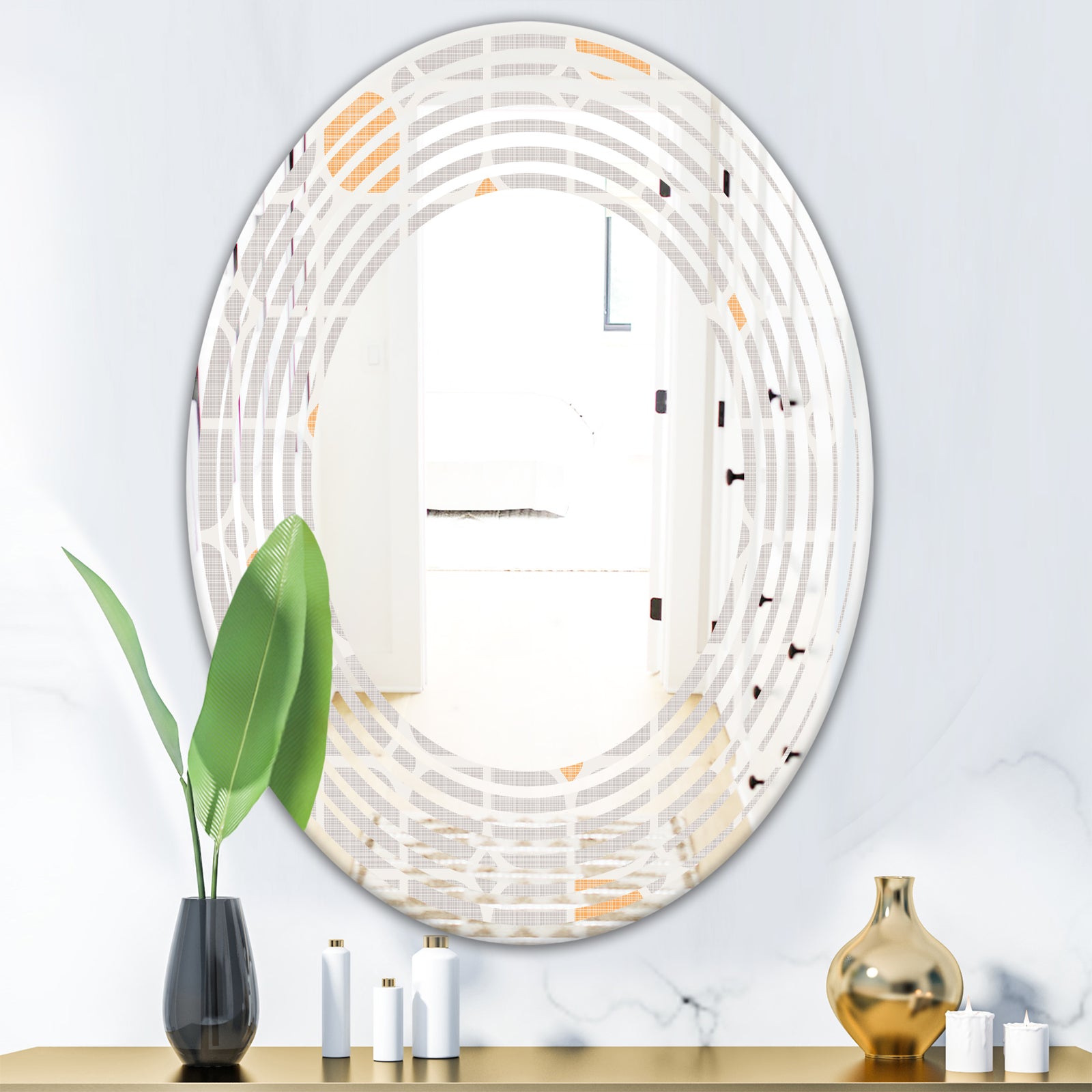 Retro Geometrical Pattern II - Modern Round or Oval Wall Mirror - Wave