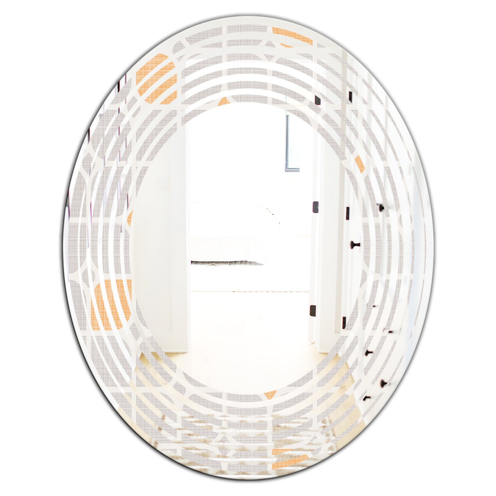 Retro Geometrical Pattern II - Modern Round or Oval Wall Mirror - Wave