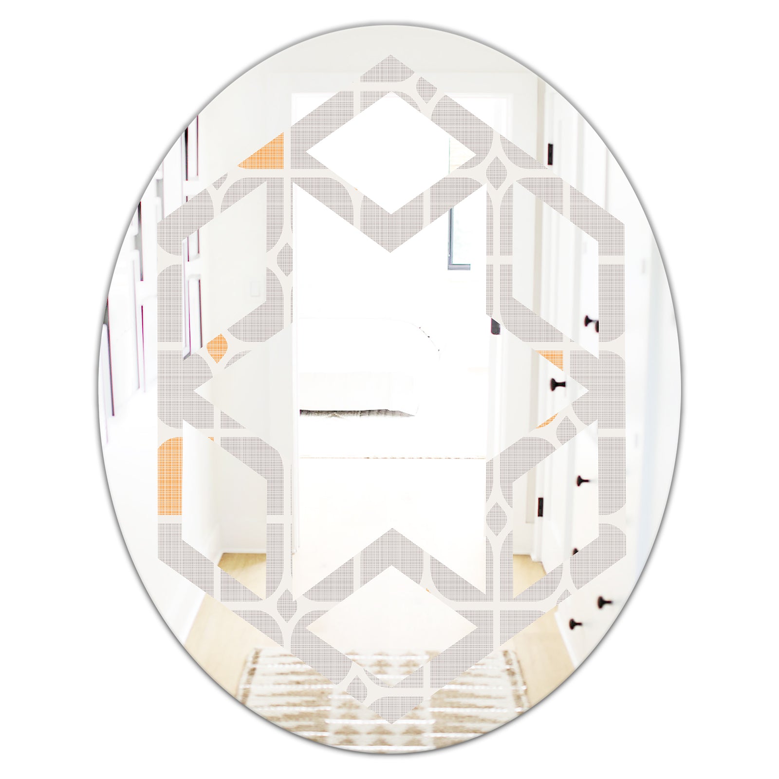 Retro Geometrical Pattern II - Modern Round or Oval Wall Mirror - Hexagon Star
