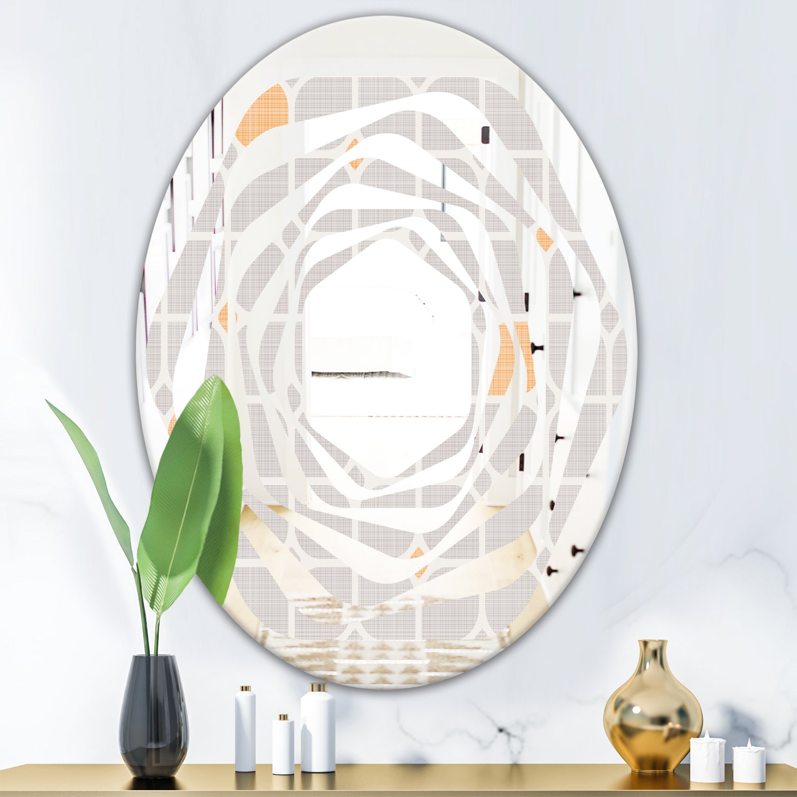 Retro Geometrical Pattern II - Modern Round or Oval Wall Mirror - Whirl