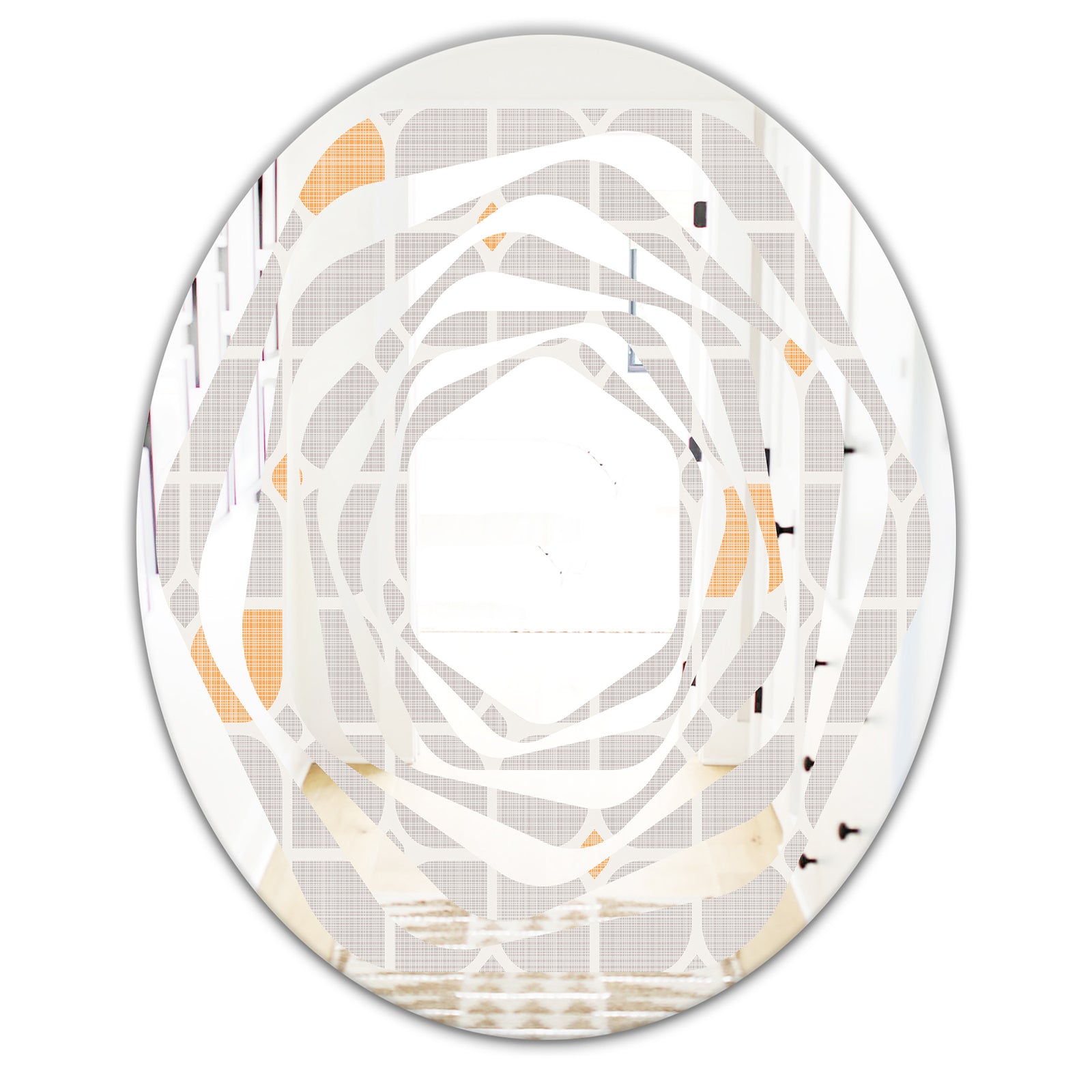 Retro Geometrical Pattern II - Modern Round or Oval Wall Mirror - Whirl