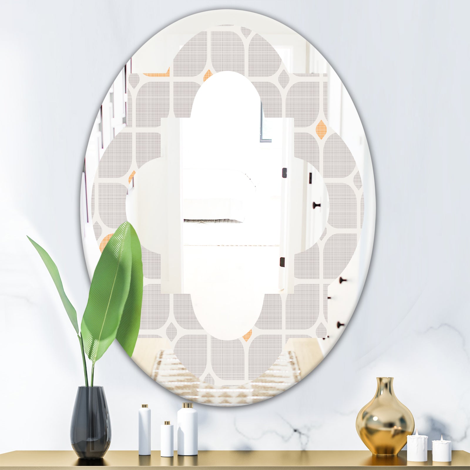 Retro Geometrical Pattern II - Modern Round or Oval Wall Mirror - Quatrefoil