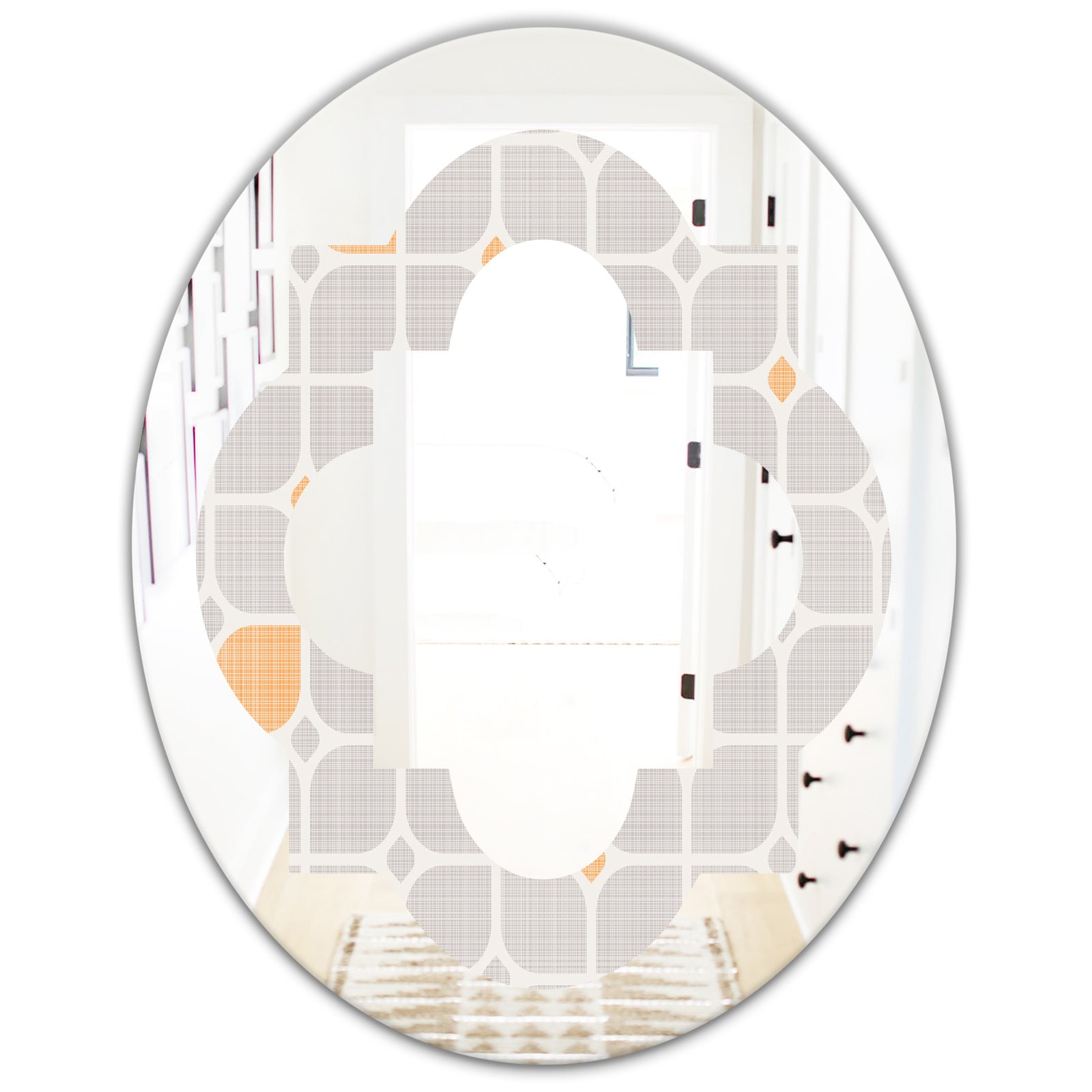 Retro Geometrical Pattern II - Modern Round or Oval Wall Mirror - Quatrefoil