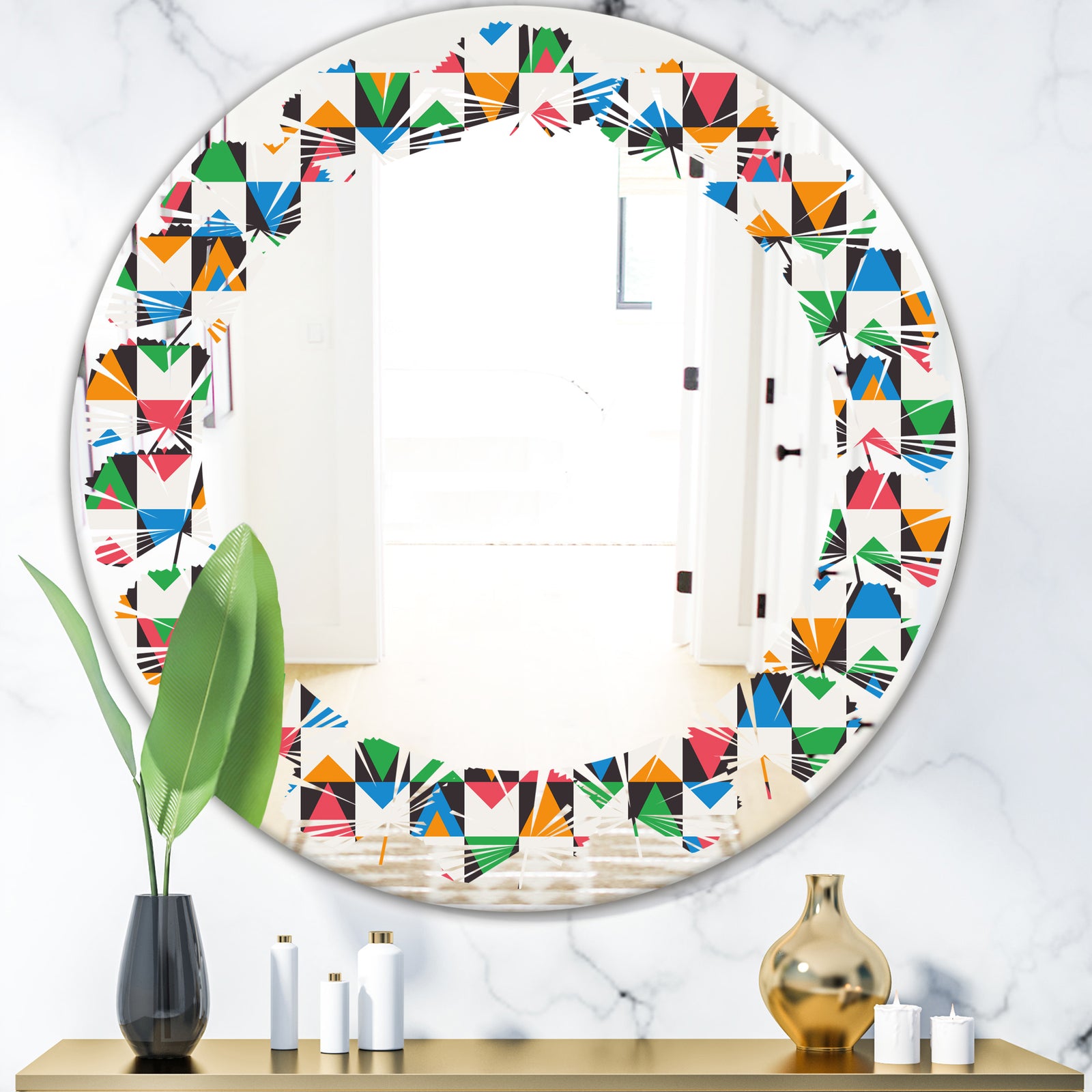 Retro Ornamental Design II - Modern Round or Oval Wall Mirror - Leaves