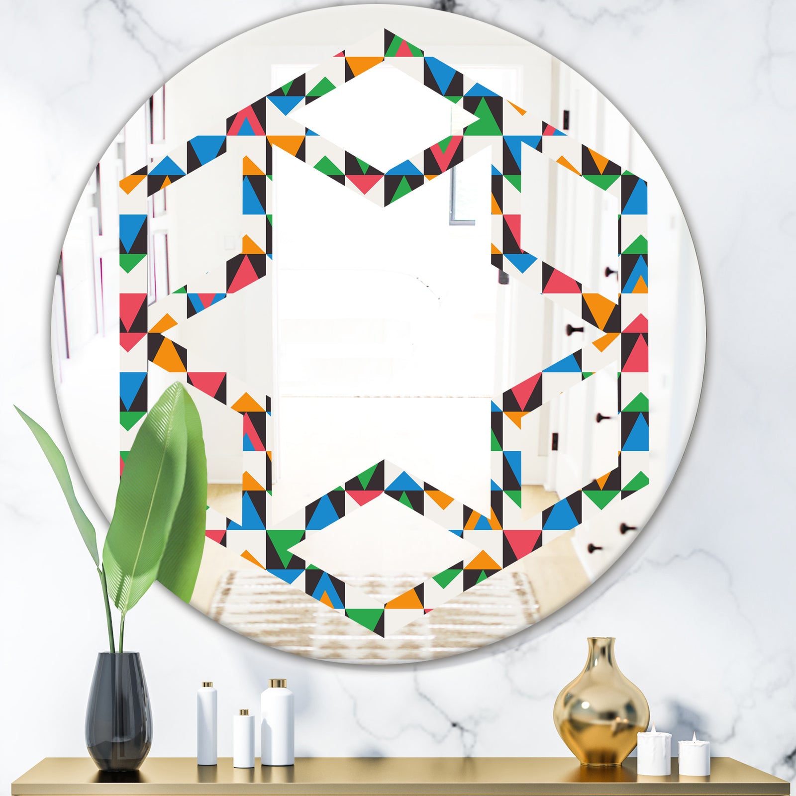 Retro Ornamental Design II - Modern Round or Oval Wall Mirror - Hexagon Star