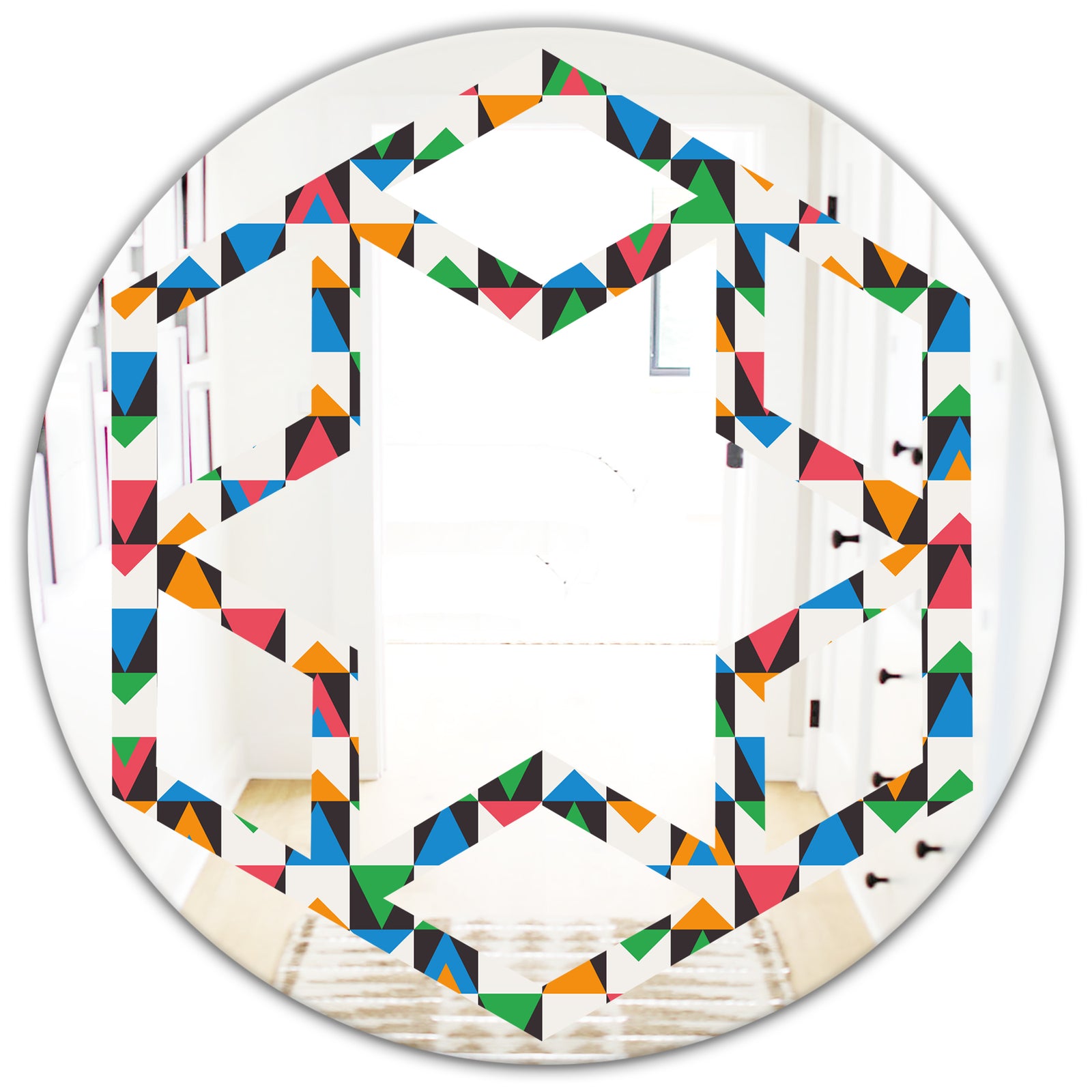 Retro Ornamental Design II - Modern Round or Oval Wall Mirror - Hexagon Star